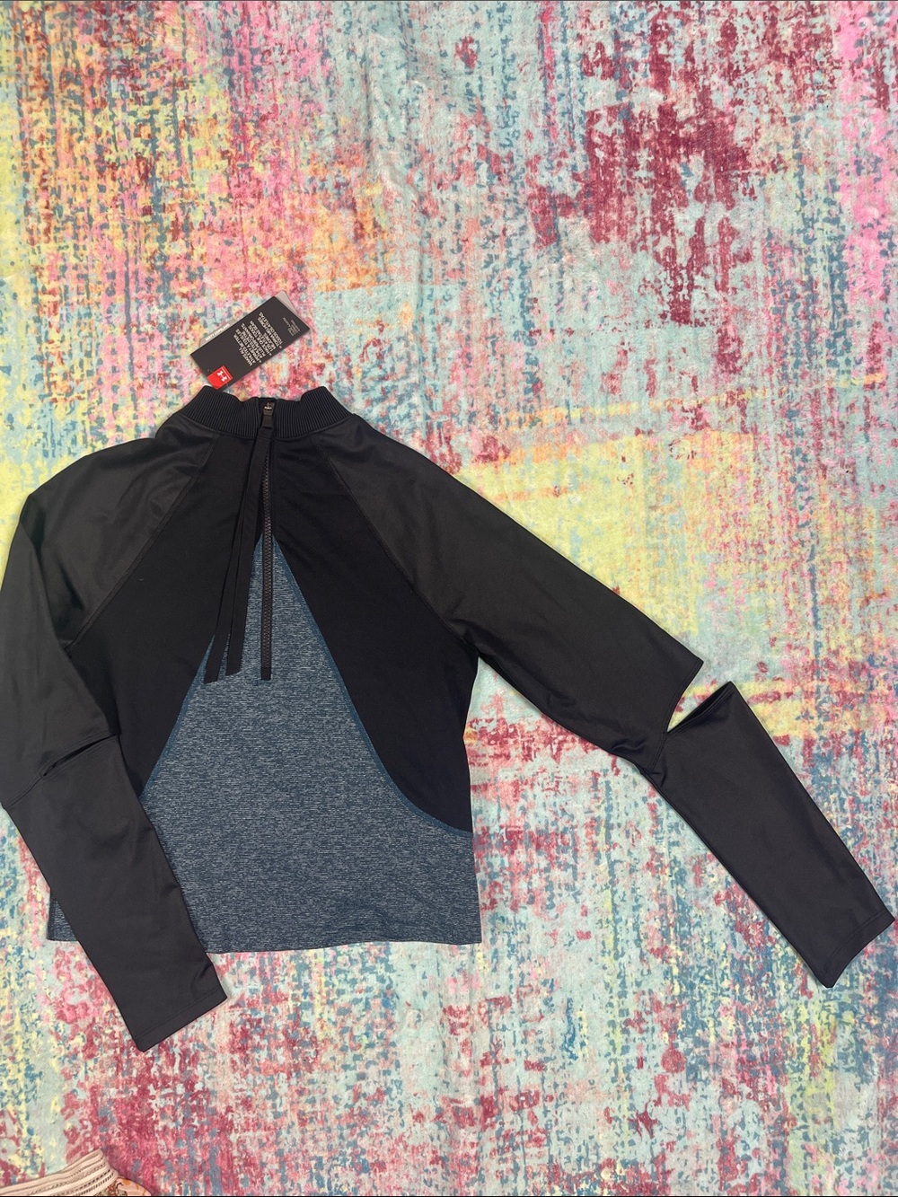 Under Armour Black Zip Front Athletic Jacket with Blue Panel
